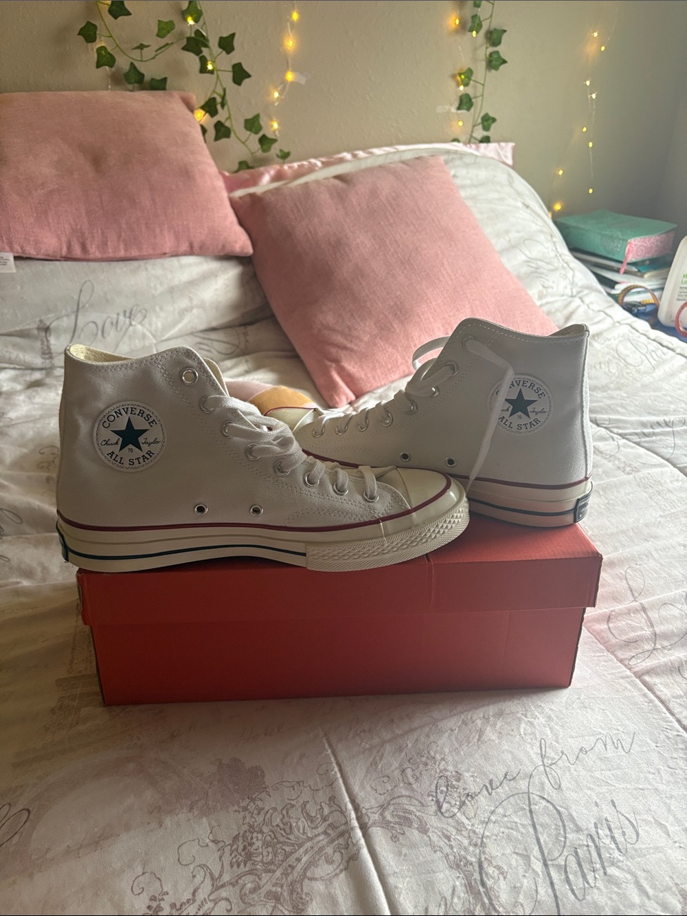 Converse High Top Sneakers - White with Red & Navy Stripe
